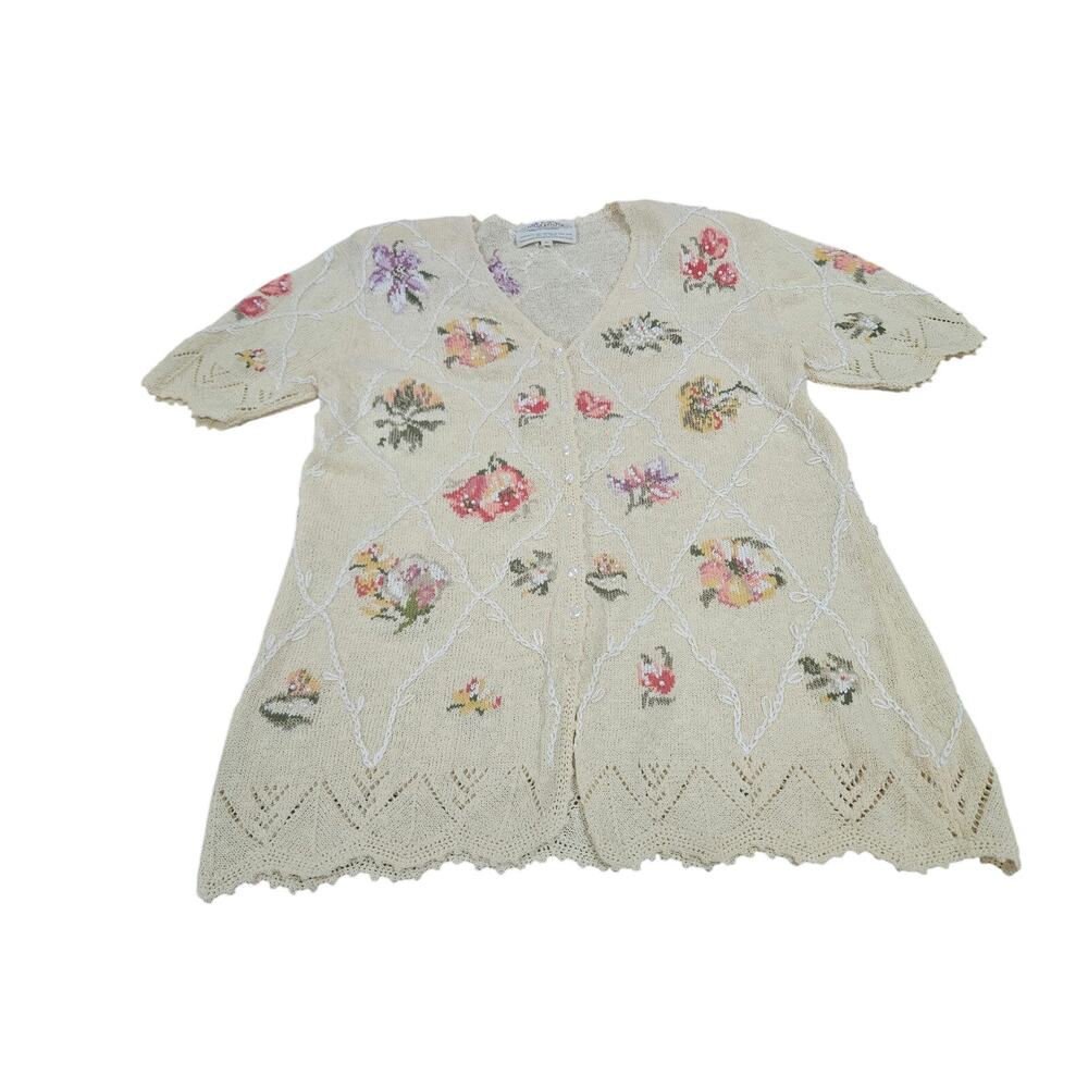 Vintage Susan Bristol Floral Embroidered Knit Cardigan Sweater Cottagecore S